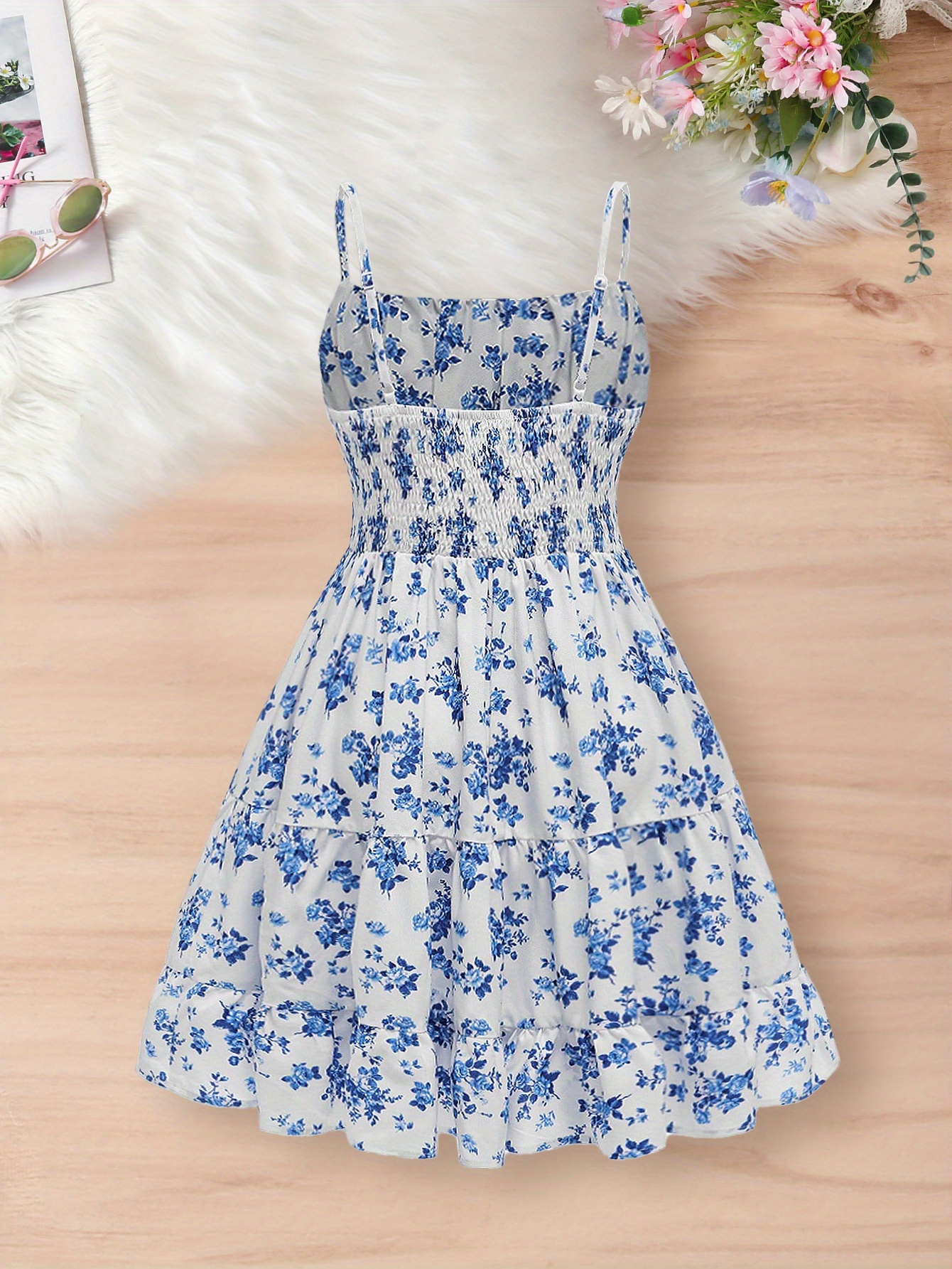 blue floral a line sleeveless cami dress girls vacation Temu United Kingdom