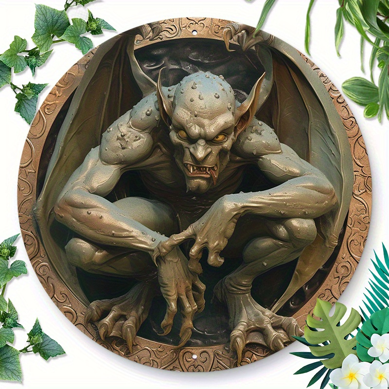 

Elegant Dark Gargoyle Metal Sign - 8x8", Uv Protected, Easy-hang For Home & Garden