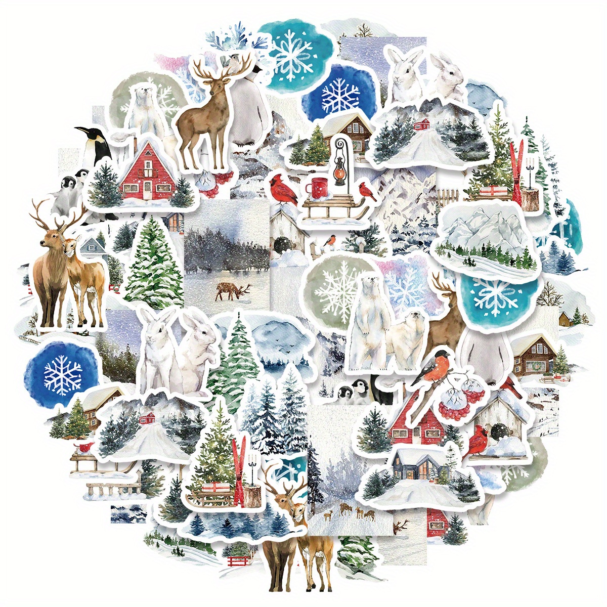30pcs Cedar Stickers, Snowflakes And Animated Reindeer, All Kinds Of Creative Decorative Stickers For Small Animals, 15 Styles, 2pcs Each. Suitable For Photo Albums, Diaries, Cups, Laptop