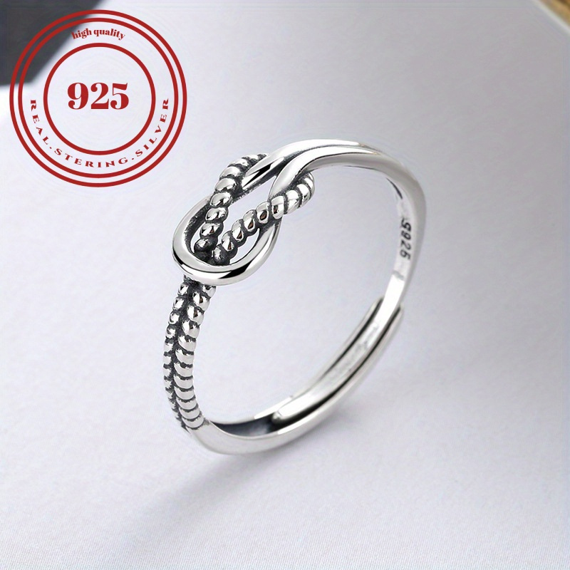 

S925 Sterling Silver Ring Retro Knot Design Adjustable Ring For Men And Women Match Daily Outfits High Quality Jewelry. 2.0g/0.07oz