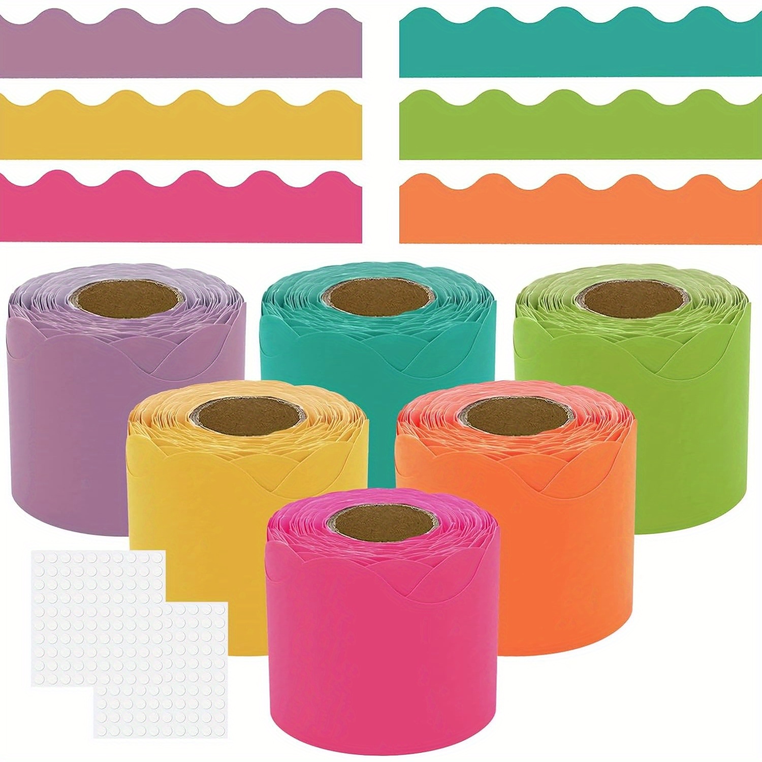 

Waterproof Scalloped Bulletin Board Borders - 6 Rolls, Tear-resistant Pastel Wave Design Trim For Classroom Decor, 10m Each Roll - Colorful Bulletin Board Decorations