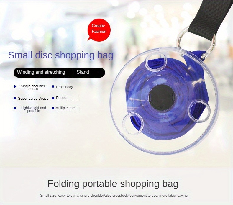 1pc compact portable folding telescopic storage bag large capacity multipurpose shopping bag durable fits in 10cm abs round case details 0