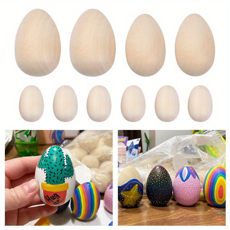 

5pcs, Wooden Simulation Eggs Diy Painting Toys Creative Graffiti Lotus Wood Bead Ornaments Easter Supplies Home Decor