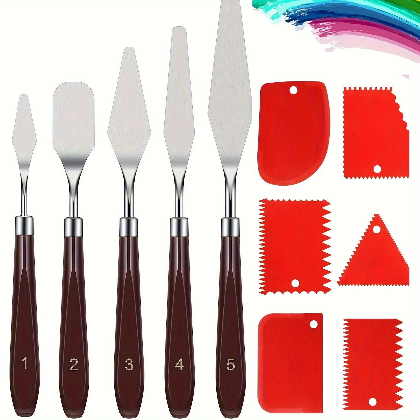 

Artist's Stainless Steel Palette Knife Set - 11pc, 5pc, Or 6pc Options With Texture Paste & Tooth Scrapers For Acrylic, Oil, Watercolor, And Rock Painting