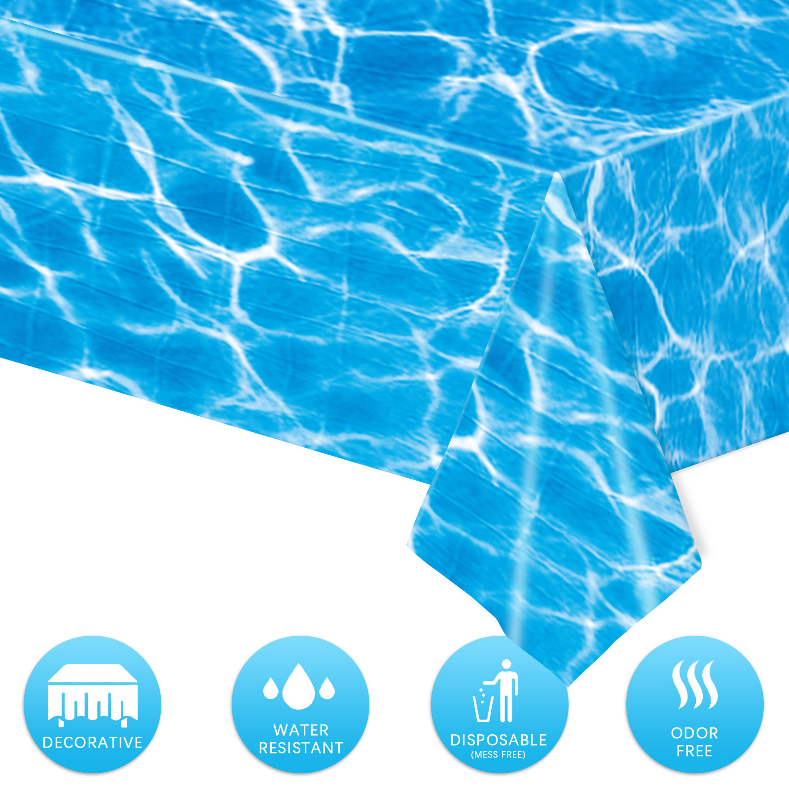 

1pc, Sea Wave Plastic Tablecloth, 108x54inch Blue Summer Beach Party Table Cover, Water Resistant, Decorative Pool Party Supplies
