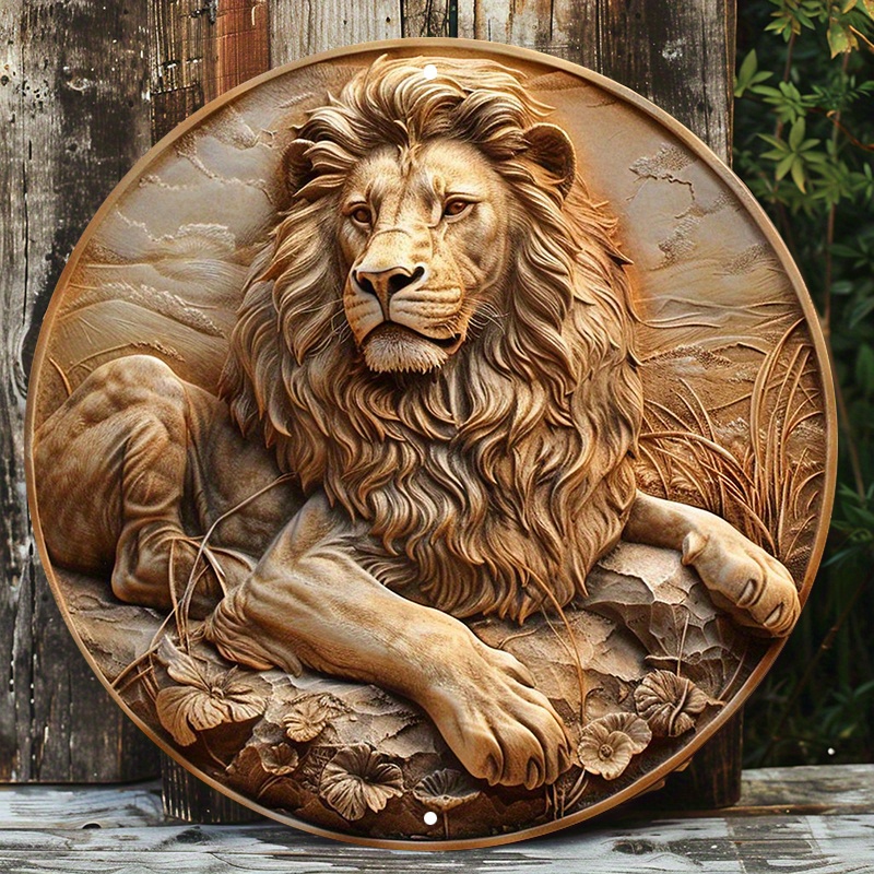 

Lion Majesty 8x8" Round Aluminum Wall Sign - Uv & Scratch Resistant, Easy-hang Outdoor/indoor Decor