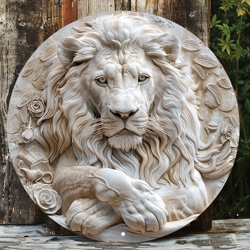 

vibrant Artwork" African Lion Art - 8x8" Round Aluminum Wall Sign | Durable & Uv Protected Outdoor/indoor Decor