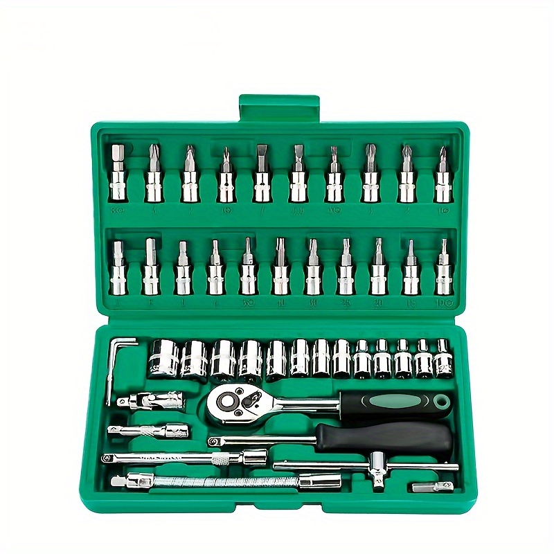 

46pcs Set 1/4 Inch Drive Socket Ratchet Wrench Set, With Bit Socket Set Metric And Extension Bar For Auto Repairing And Household, With Storage Case