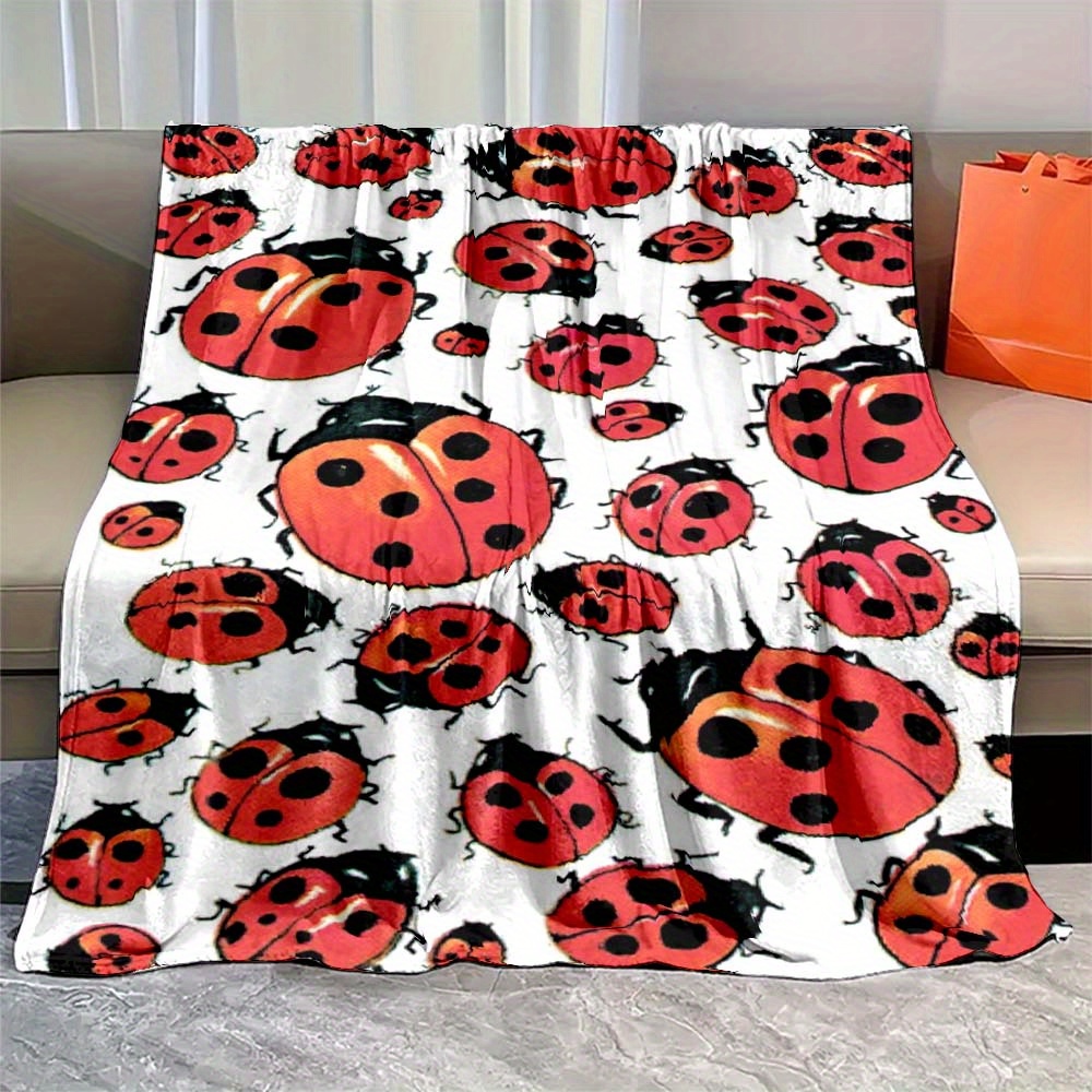 

Ladybug Pattern Polyester Blanket For Office Chair, 4 Seasons Use, Soft And Cozy Throw Blanket, Lightweight And Durable, Machine Washable, Versatile Home Decor Accessory