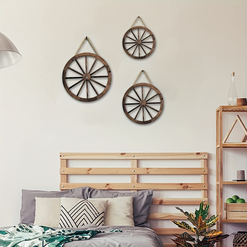 

3-piece Set Rustic Wagon Wheel Decor - Vintage Wooden Cowboy Party Accents For Indoor/outdoor, Bar, Garage & Home Aesthetics