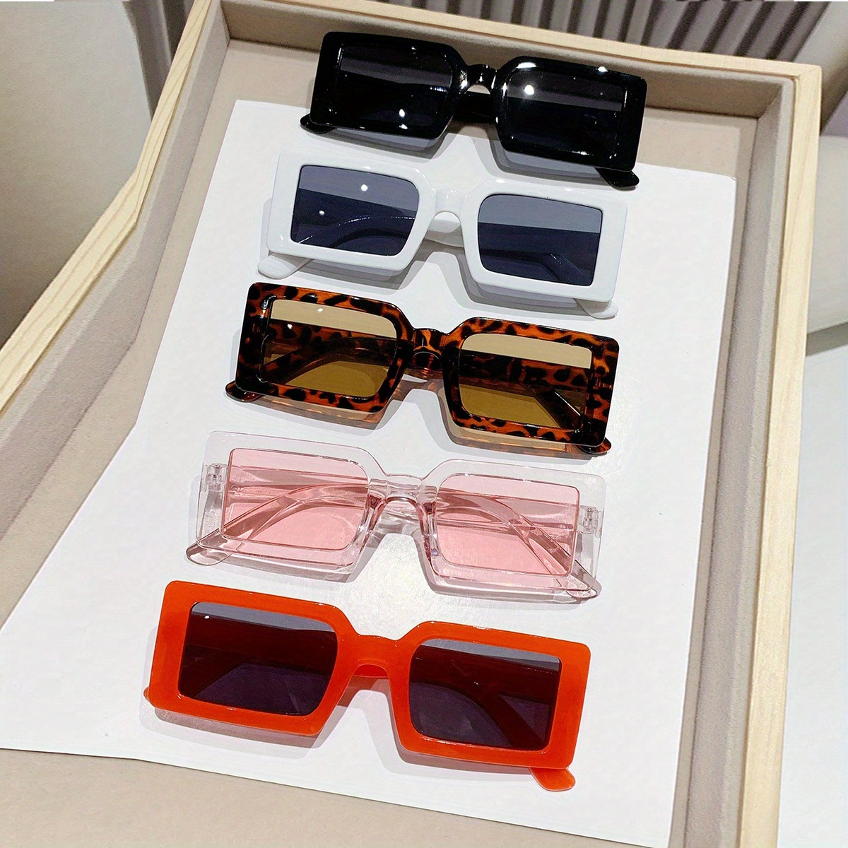 

5pcs Rectangle Frame Fashion Sunglasses For Women Men Anti Glare Sun Shades Glasses For Driving Beach Travel