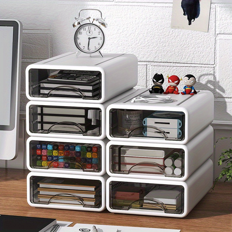 

4pcs Desk Organizer Set - Versatile Storage Boxes For Stationery, Cosmetics & More - Durable Plastic