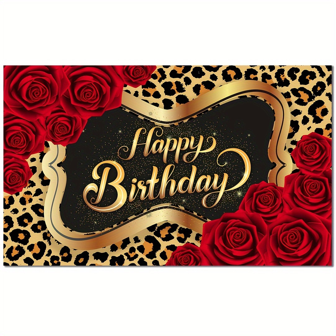 

1pc Red Rose Leopard Print Style Happy Birthday Backdrop For Party Decorations, Birthday Photography Background For Girl, Women, Sister, Daughter. Party Banner Dessert Table Decorations, 3.6x5.9 Ft