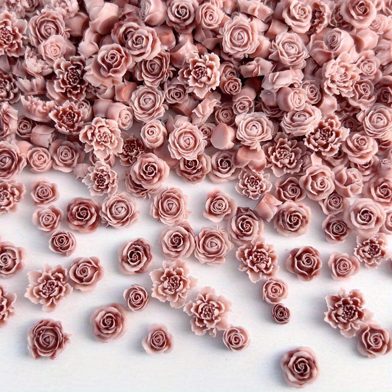

80pcs Mixed Random Rococo Nail Art Charms, Luminous Resin Roses & Camellias, Glow In The Dark Flower Embellishments For Manicure Decor