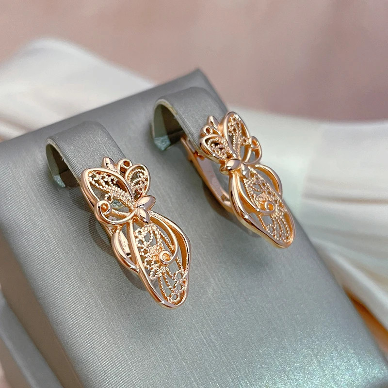 Image of 1 Pair Bamos ' Hollow Flower Drop Earrings - Long Dangle Layered Flower With Hollow, Non-precious Plated For Jewelry, Elegant Earrings (valentine' Gift, Event), For Teenager