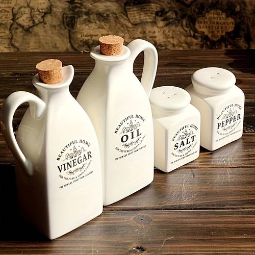 ceramic oil bottle 4pcs set ceramic oil bottle leak dispenser retro seasoning bottle spice jar vinegar bottle condiment container for kitchen outdoor bbq camping picnic kitchen supplies kitchen decor