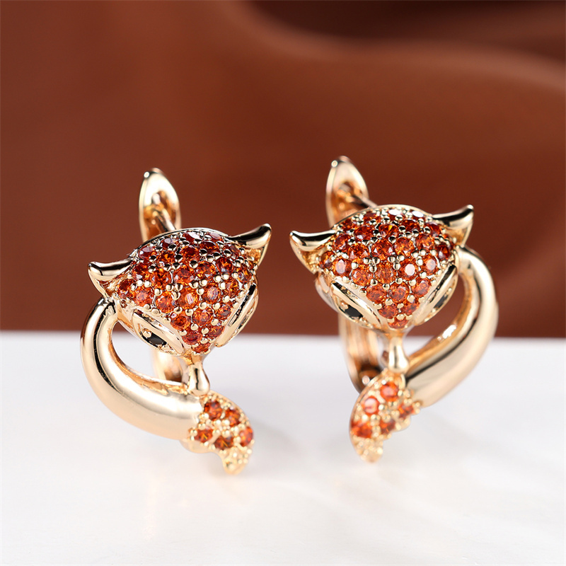 E-shop 1 Paar Klassische Fuchs Ohrhänger für Damen Goldfarben Roter Feine Tier Schmuck