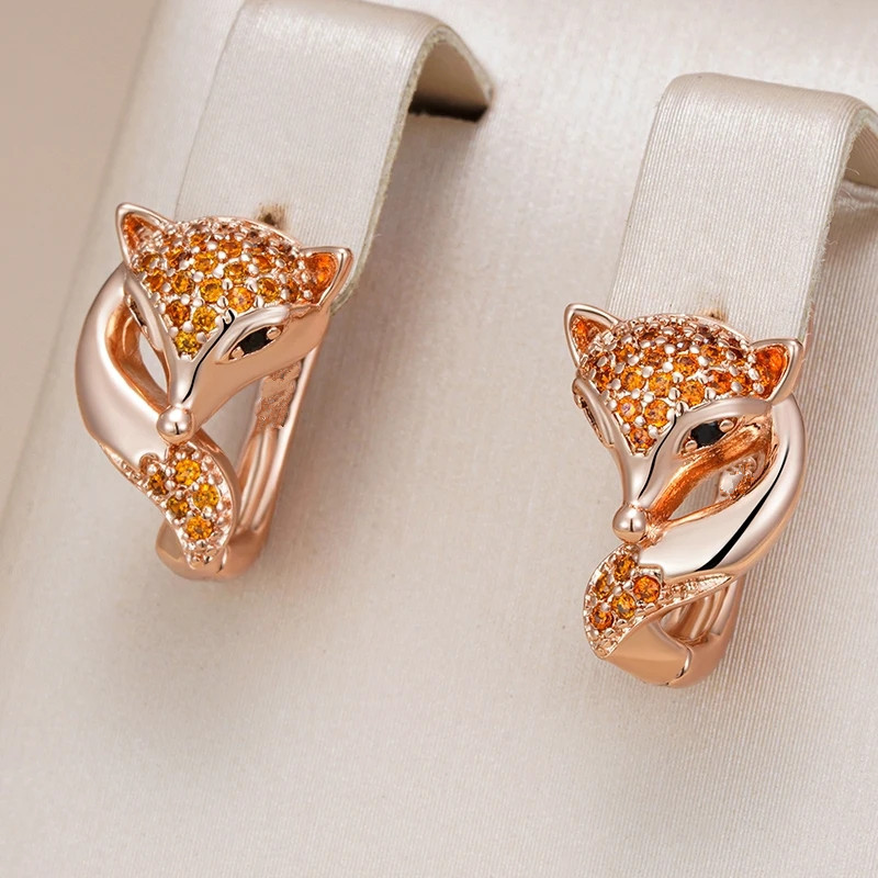 

1 Pair Classic Fox Drop Earrings For Women Golden Color Red Zircon Fine Animal Jewelry