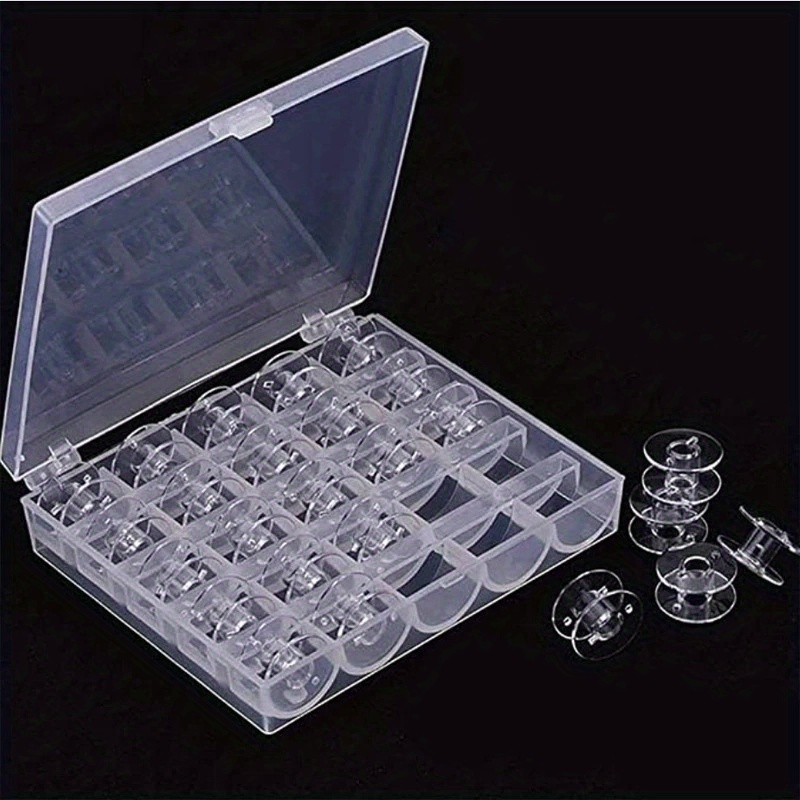 

Sewing Machine Bobbin Storage Organizer - 25 Slots Transparent Plastic Box For Home Sewing Accessories & Tools, Empty Bobbin Case - 1pc