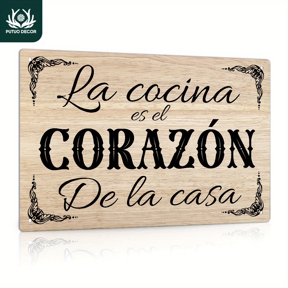 

1pc Spanish Vintage Metal Tin Sign, La Cocina Es El Corazón De La Casa, Wall Art Decor For Home Farmhouse Kitchen Dining Room, Gift