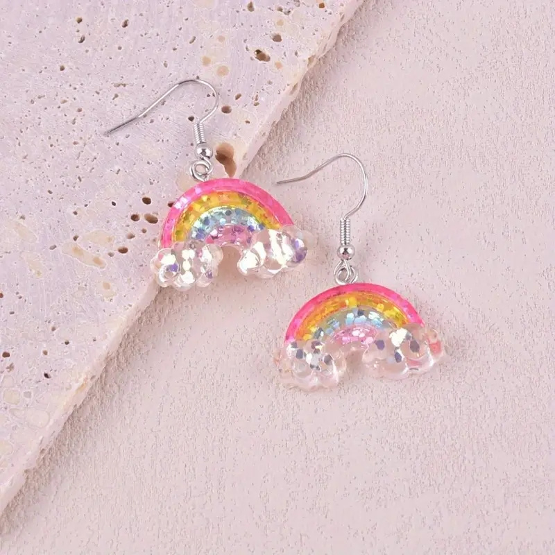 

Boucles d'oreilles arc-en-ciel scintillantes en forme de nuage, boucles d'oreilles pendantes arc-en-ciel de style dessin animé mignon, bijoux de fête cadeau