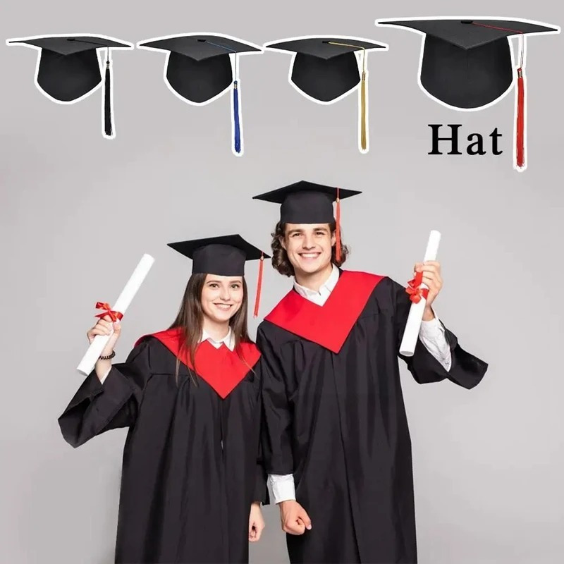 

1pc, Black Adult Bachelor Caps With Tassels University Master Graduation Hat 2024 Congratulation Graduation Party Decoration Supplies