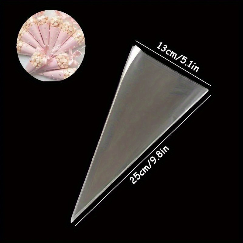 50pcs lot clear cone candy storage bags cones transprant plastic bag popcorn candy bags for baby shower wedding party favors bag
