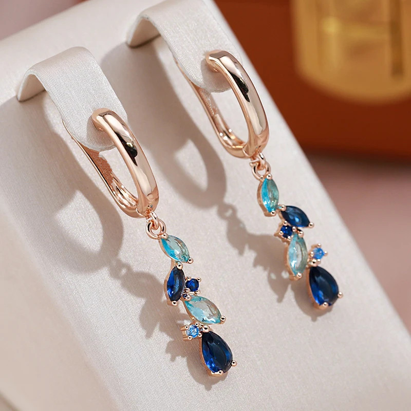 

1pair Elegant Blue Zircon Tassel Dangle Earrings For Women Wedding Accessories