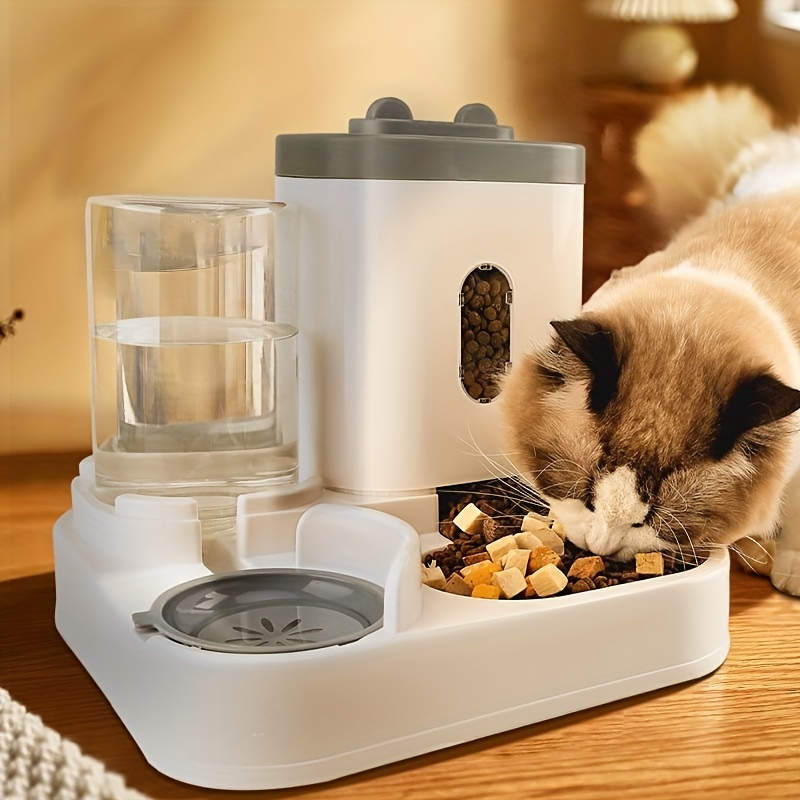 

Automatic Cat Feeder And Water Dispenser Set - Plastic Pet Feeding Supplies For Cats - No Battery Required