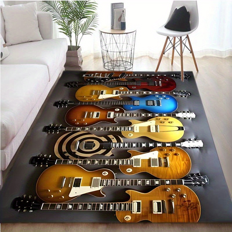 

Ultra-soft Crystal Velvet Guitar-themed Area Rug - Non-slip, Perfect For Bedroom, Living Room, Or Home Office Decor