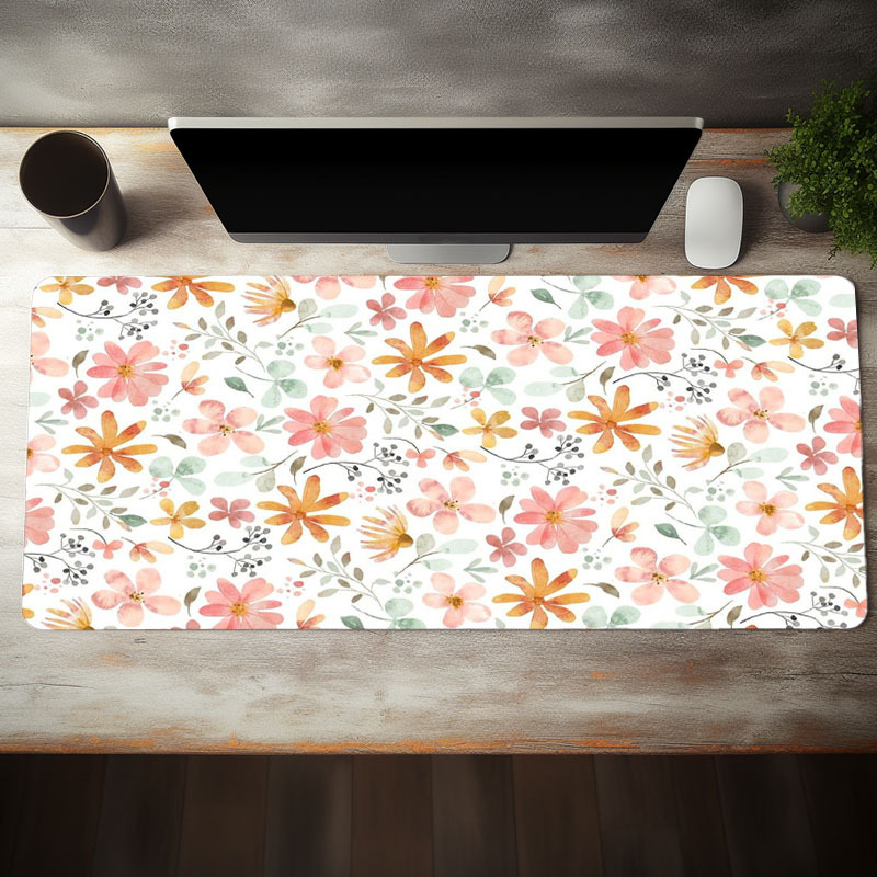 

Charming Floral Gaming Mouse Pad - Aesthetic Large Desk Mat With Non-slip Rubber Base And Stitched Edges - Office Desk Accessories For Home And Office Use - 35.4x15.7 Inch