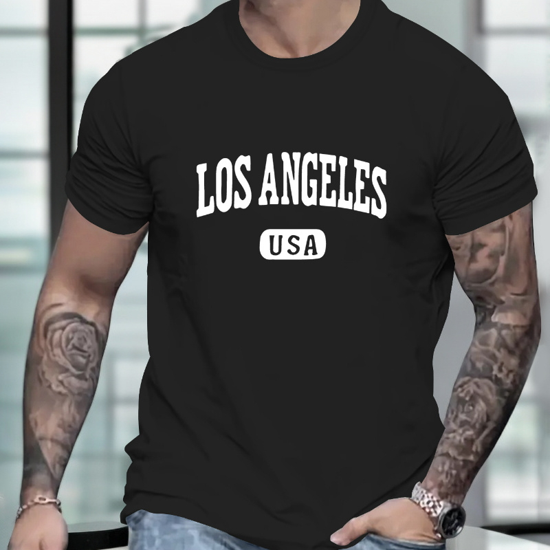 

Men's Los Angeles Graphic Print T-shirt, Summer Trendy Athletic Short Sleeve Tees For Males, Stylish Casual Style