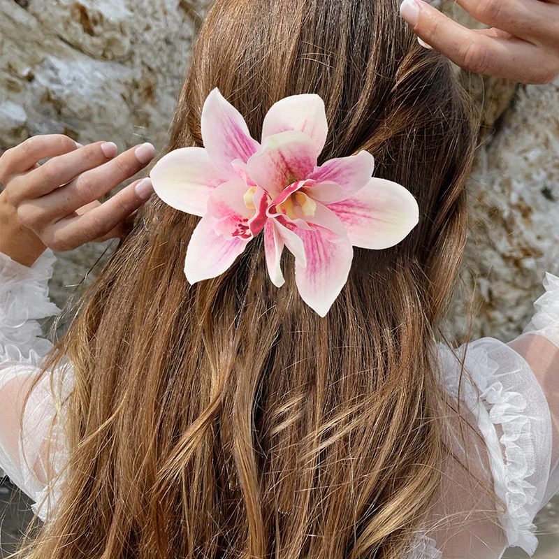 

Boho Chic Flower Hair Clip - Elegant Bohemian Style, Plastic Solid Color Floral Hairpin For Women And Girls, Perfect For Weddings And Beach Outings, Suitable For Ages 14+ - Single Piece