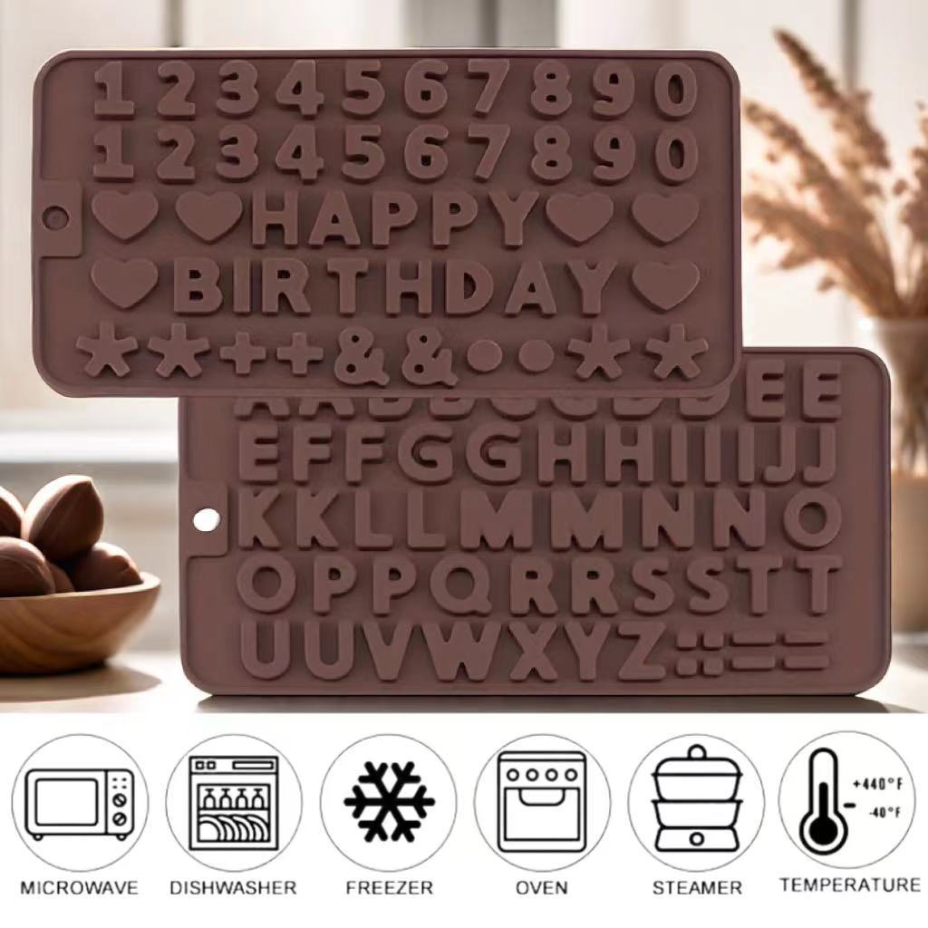 

2pcs Silicone Alphabet & Number Chocolate Molds - Bpa-free, For - Cake Decorating & Birthday Celebrations