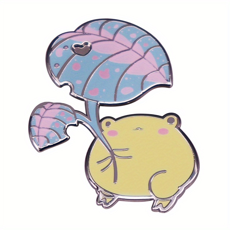 1pc Cute Cartoon Frog with Leaf Umbrella Brooch Pin, Fashionable Alloy Animal Badge for Clothing, Hats, and Backpacks, Ideal for Ages Over 15 Years Ol