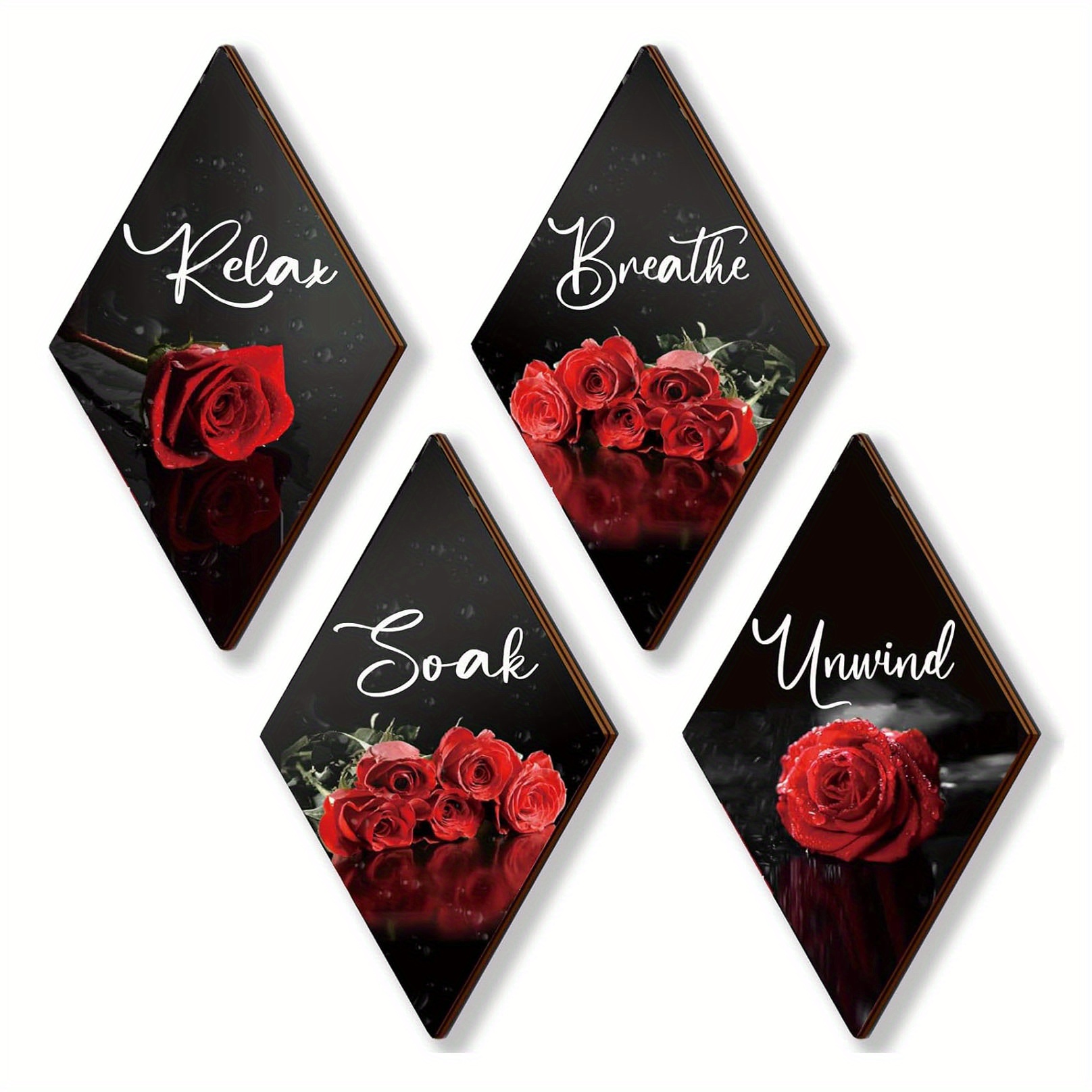 

4pcs Red Bathroom Decor Wooden Decor, Decor, Signs Red Decor For Bathroom 11.81x6.69inch