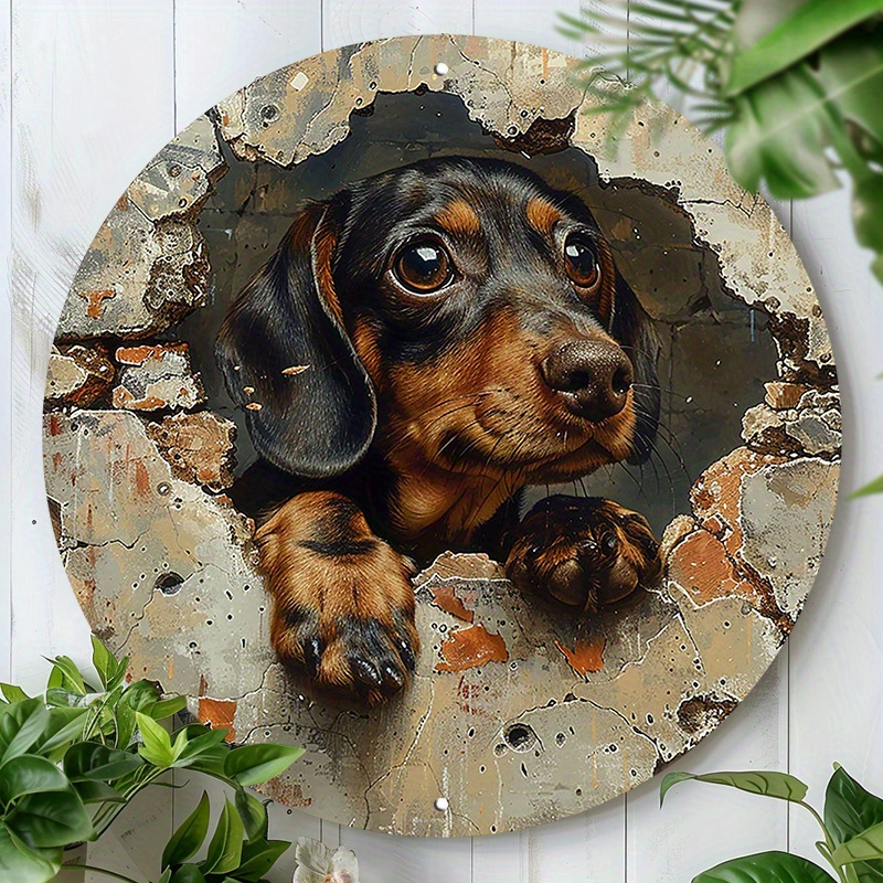 

Cute Dachshund 8x8" Round Aluminum Sign - Uv & Scratch Resistant, Easy-hang Decor For Home, Office, Or Garden