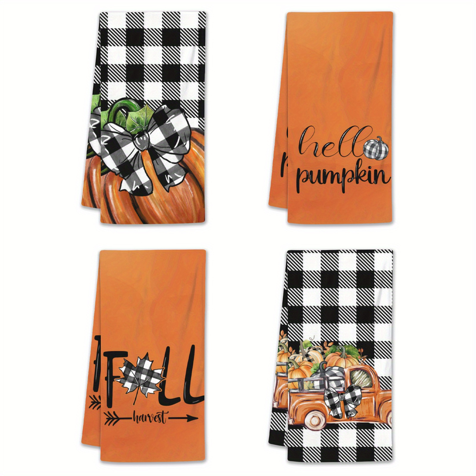 

Ultra-soft Microfiber Kitchen Towels (2/4pcs) - Autumn Harvest & Thanksgiving Themes With Buffalo Plaid & Pumpkins, Perfect For Hand Or Dishwashing, 18x26", Ideal Fall Home & Bathroom Decor