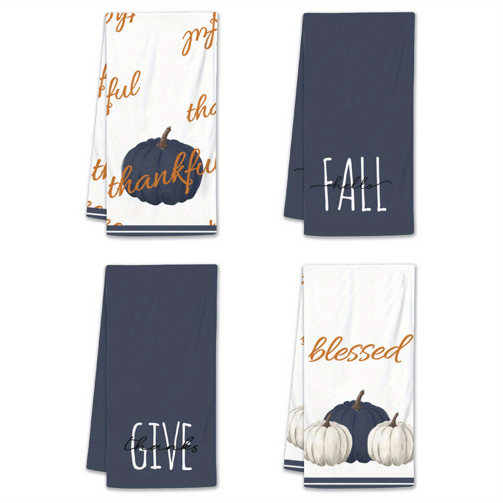 

2/4pcs, Polyester Farmhouse Kitchen Dish Towels, Autumn-inspired Pumpkin Design With "grateful" "thankful" "blessed" "fall" Phrases, Black & Grey Decorative Tea Towels For Home