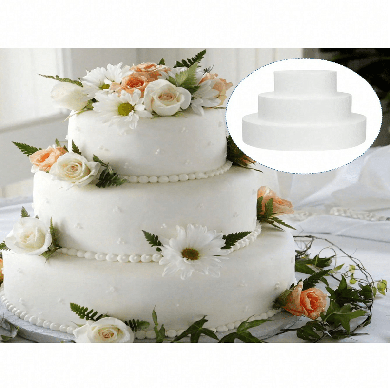 

1pc, 3-tier Foam Cake Dummy, Round Plastic Cake Model, Space-saving Smooth Edge For Diy Party Decor, Cake Decoration Practice, High-density Crafting Foam, Kitchen Display Accessory