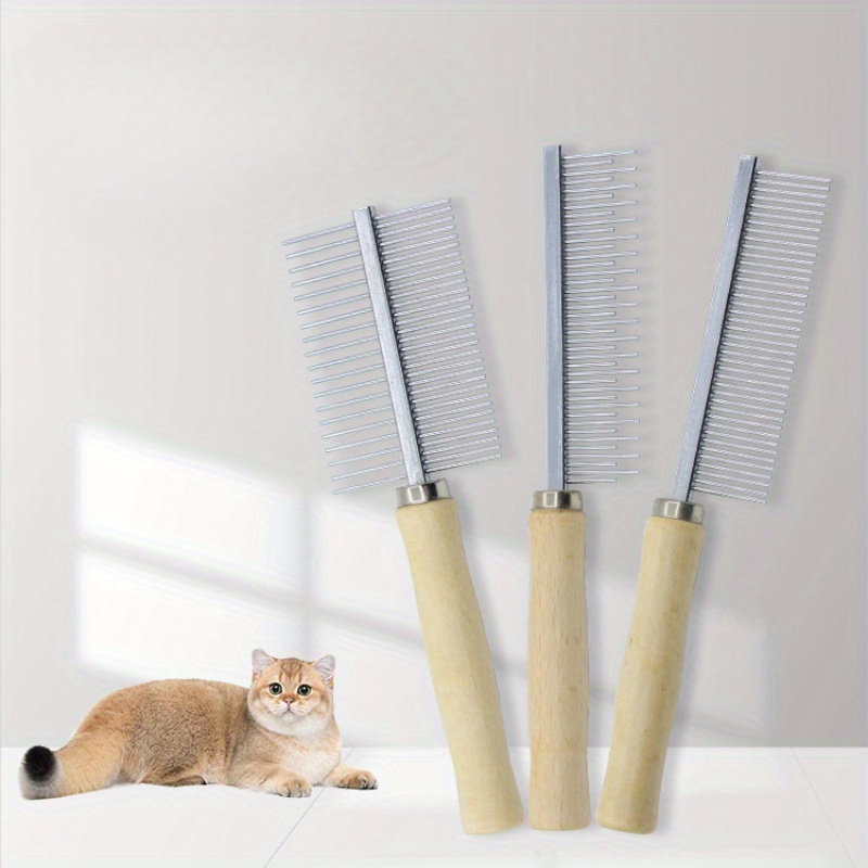 

Premium Stainless Steel Pet Grooming Comb For - Wooden Handle, Single & Double Row Options For Detangling And Shedding