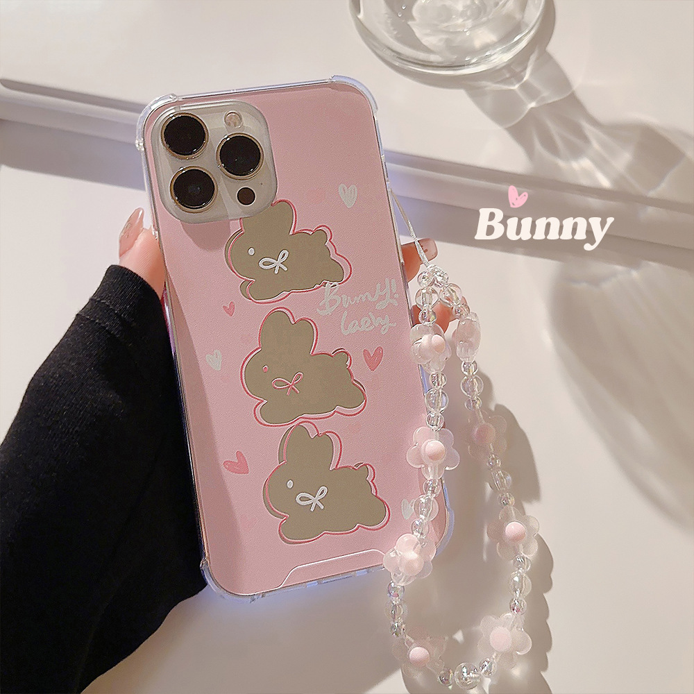 

Pink Rabbit Makeup Mirror Hand Rope Mirror Surface Mobile Phone Case Suitable For 15/14/13/12/11/x Series