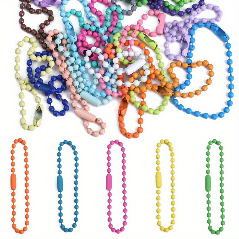 

100pcs Colored Ball Bead Keychain Set - Iron Metal Hanging Chains With Connectors For Ornaments & Tags