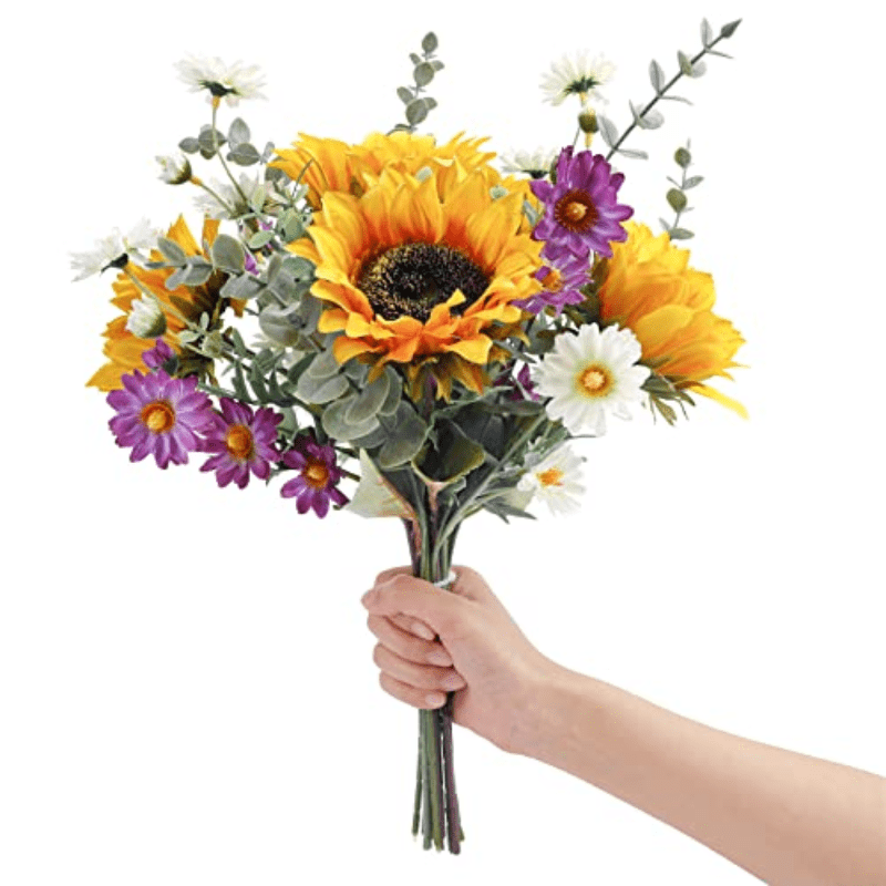 Zeyune 10 Girasoli Artificiali In Vaso – Fiori Finti Gialli Con Vaso In Pasta Di Carta, Per Decorazione Casa, Cucina, Ufficio E Centrotavola - 4