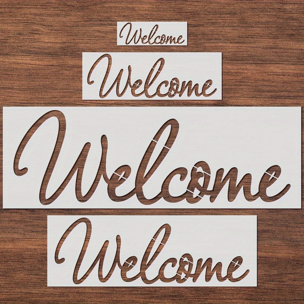 

4-pack Welcome Sign Stencil Templates For Diy Projects, Reusable Plastic Crafting Stencils For Painting On Wood, Walls, Fabric, Rock, Chalkboard - Precision Laser Cut, Flexible & Durable