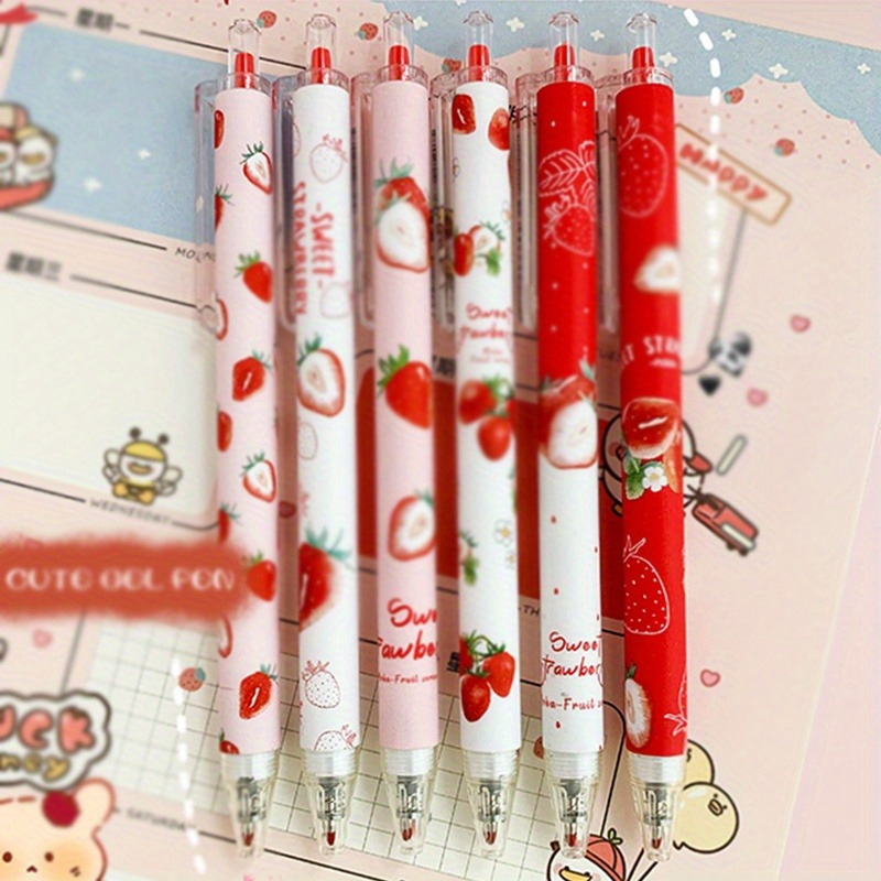 6pcs 0.5mm Vibrant Strawberry Gel Pens - Smooth - Perfect For Writing & Drawing A Small Helper Suitable For Writing, Writing