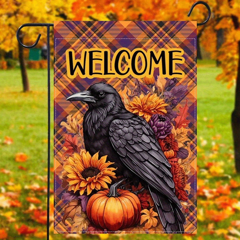 

1pc, Fall Welcome Garden Flag, Pumpkin Sunflower Print House Flag For Harvest Thanksgiving Day Autumn Yard Decor Lawn Decor Double Sided Waterproof Burlap Flag 12x18inch