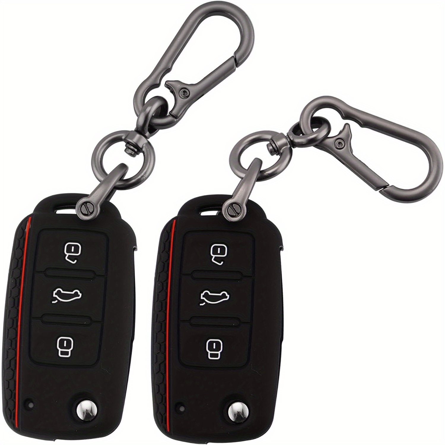 2 Set Car Key Fob Cover With Keychain For Vw, 3 Buttons Silicone Keys Shells Car Key Cover Compatible With Vw For Tiguan Golf For Scirocco 2 Pack (vlw-3s-bg)