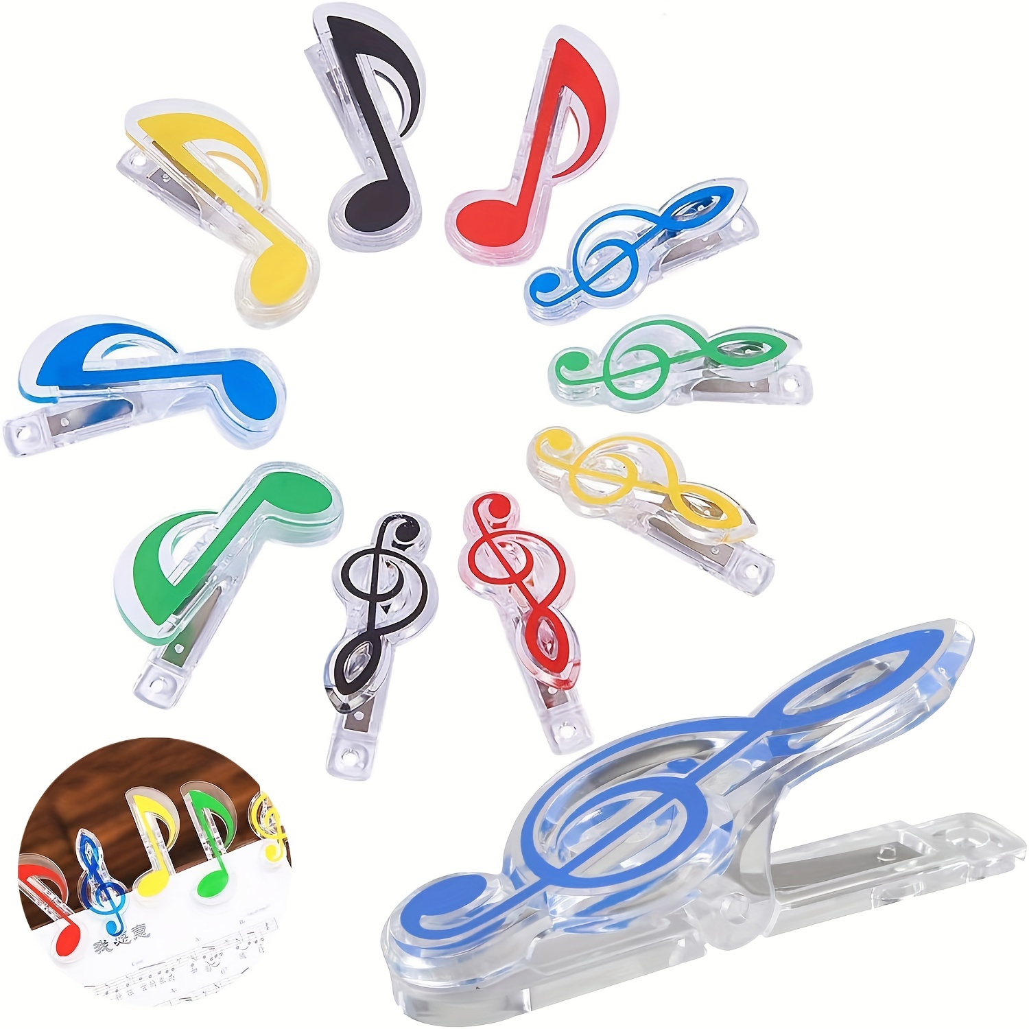 

10pcs Music Book Clips, A Set Of 5 Treble Numbers And Eighth Note Design Clips Music Sheets And Book Pages, Keep Your Pages Safe And Organized