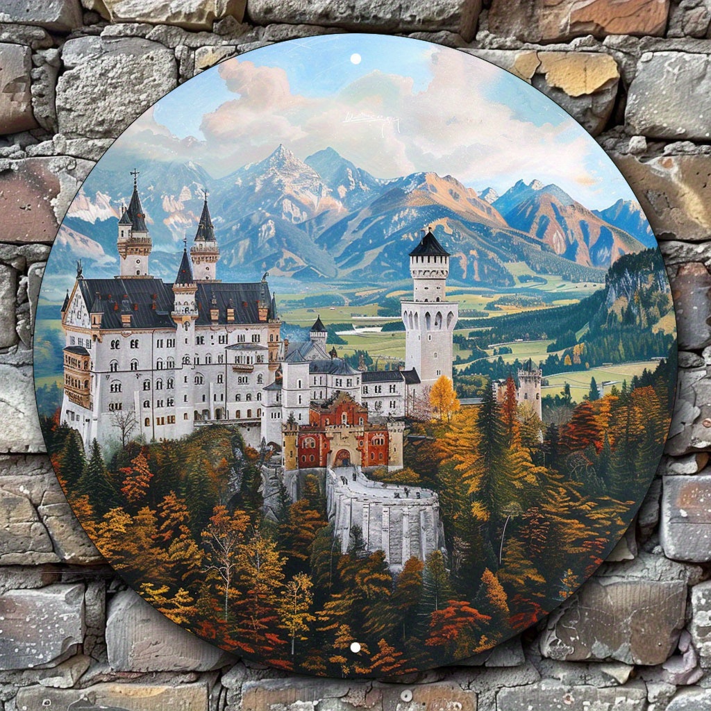 

Neuschwanstein Castle Round Aluminum Sign - Perfect For Home, Garage & Bar Decor | Ideal For Parties, Anniversaries, Weddings & Birthdays